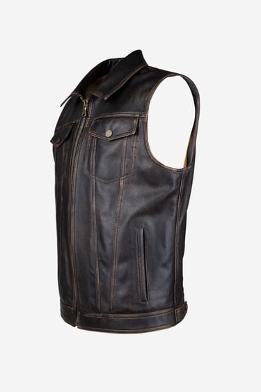  Valmenti Erkek Hakiki Deri Kızıl Eskitme Yelek Deri Mont