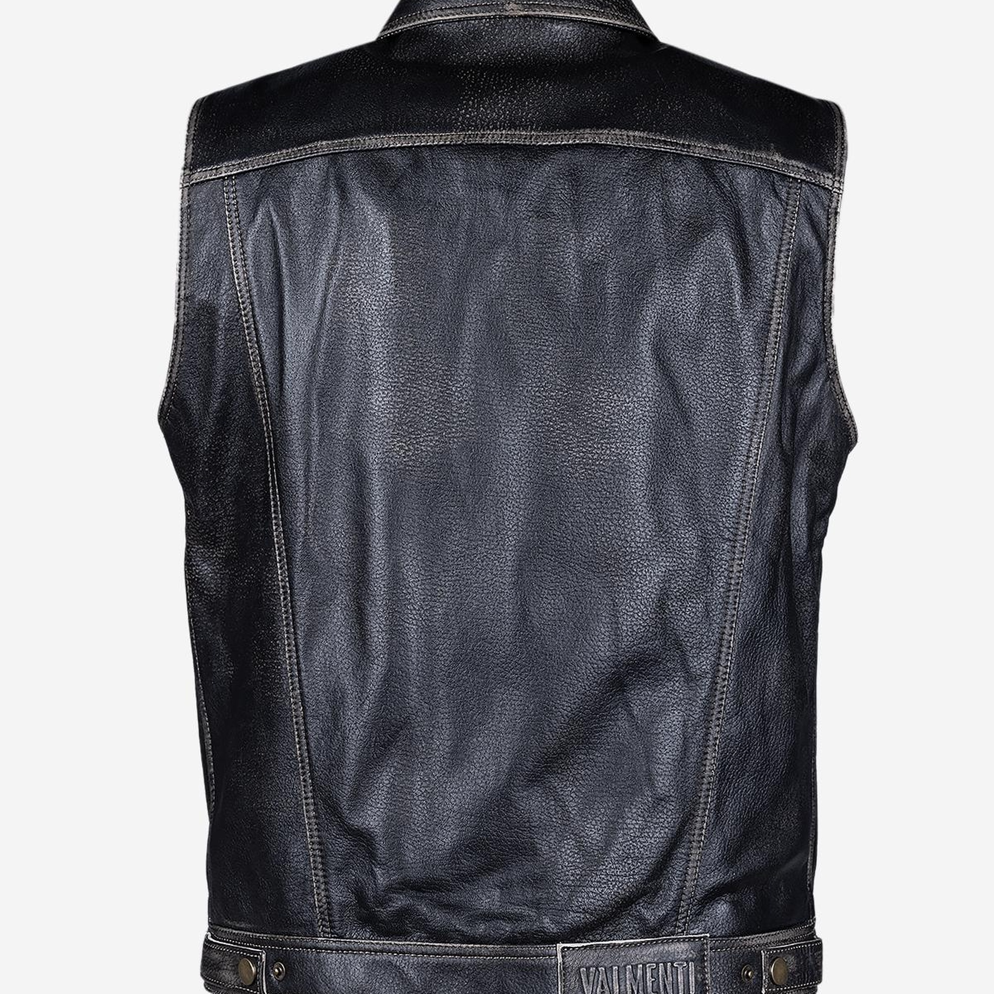 Valmenti Erkek Hakiki Deri Siyah Eskitme Yelek Deri Mont