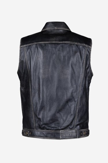 Valmenti Erkek Hakiki Deri Siyah Eskitme Yelek Deri Mont