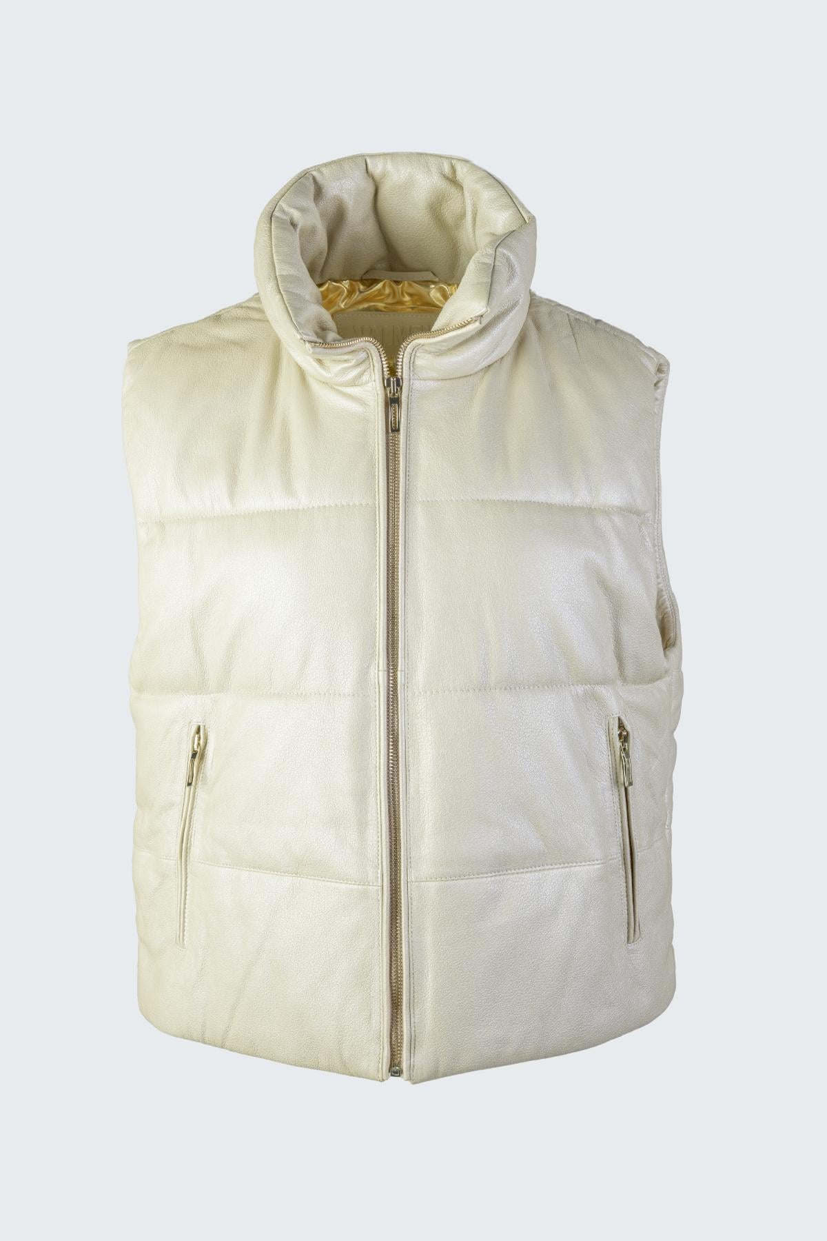  Valmenti Kadın Bej Hakiki Deri Yelek