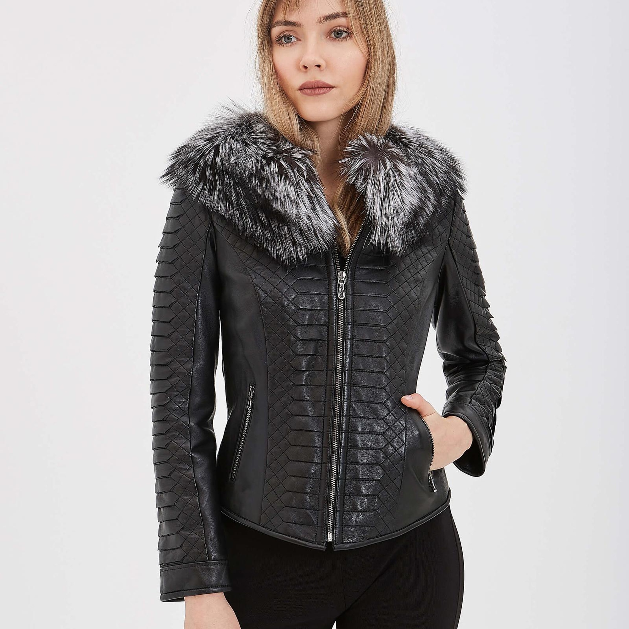 Tamer Tanca Kadın Hakiki Deri Siyah Deri Mont