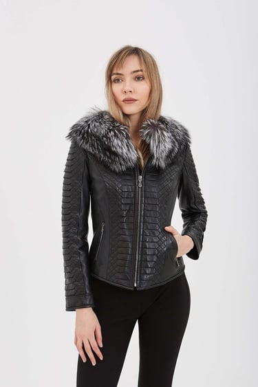  Tamer Tanca Kadın Hakiki Deri Siyah Deri Mont