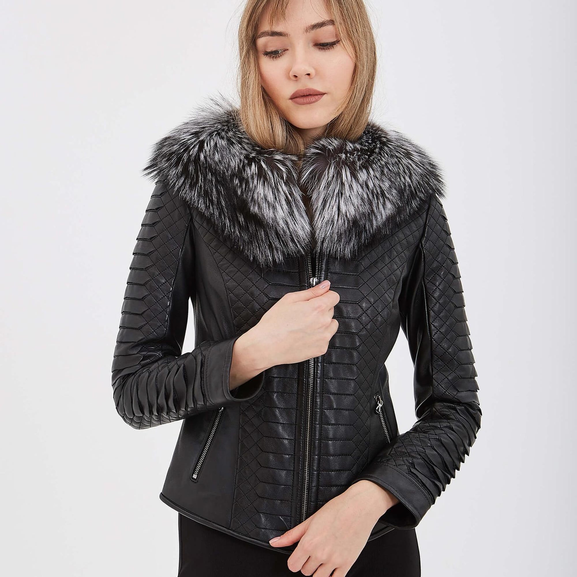 Tamer Tanca Kadın Hakiki Deri Siyah Deri Mont