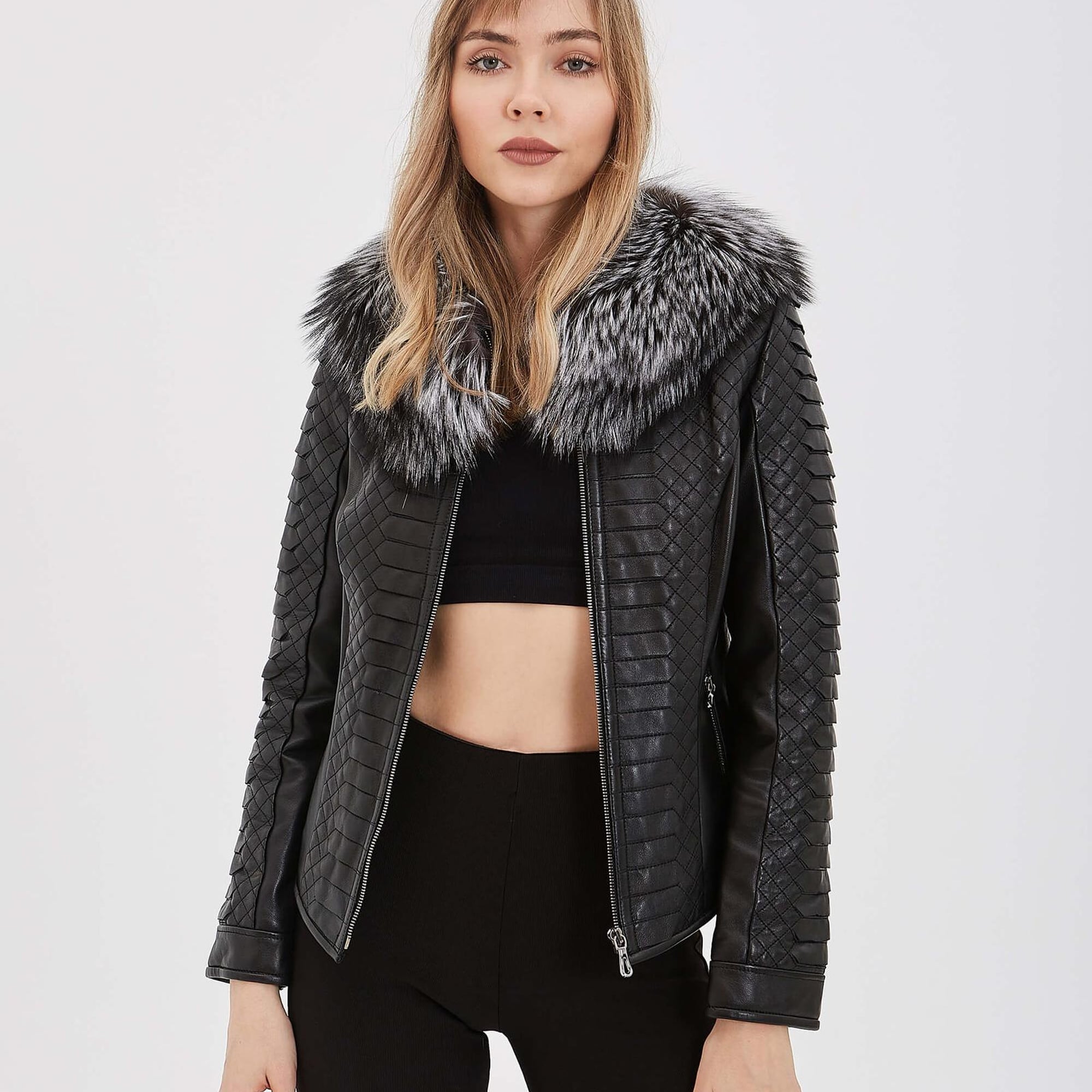 Tamer Tanca Kadın Hakiki Deri Siyah Deri Mont