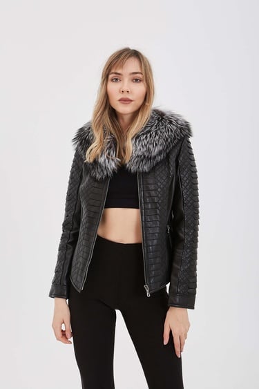  Tamer Tanca Kadın Hakiki Deri Siyah Deri Mont