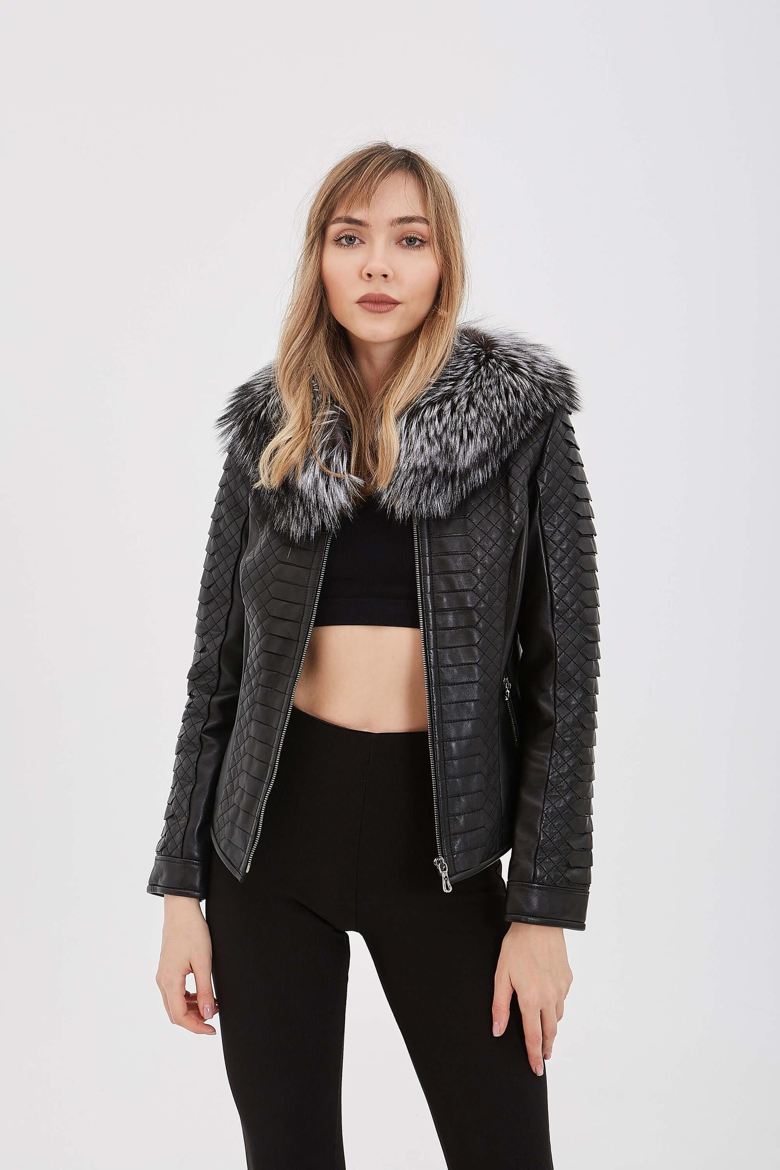  Tamer Tanca Kadın Hakiki Deri Siyah Deri Mont