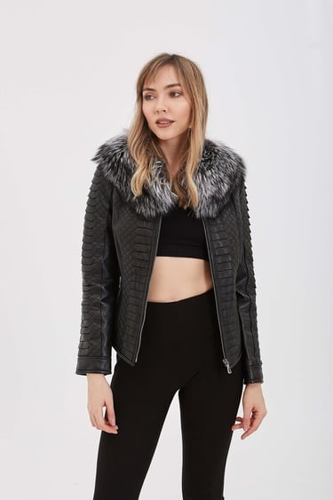  Tamer Tanca Kadın Hakiki Deri Siyah Deri Mont