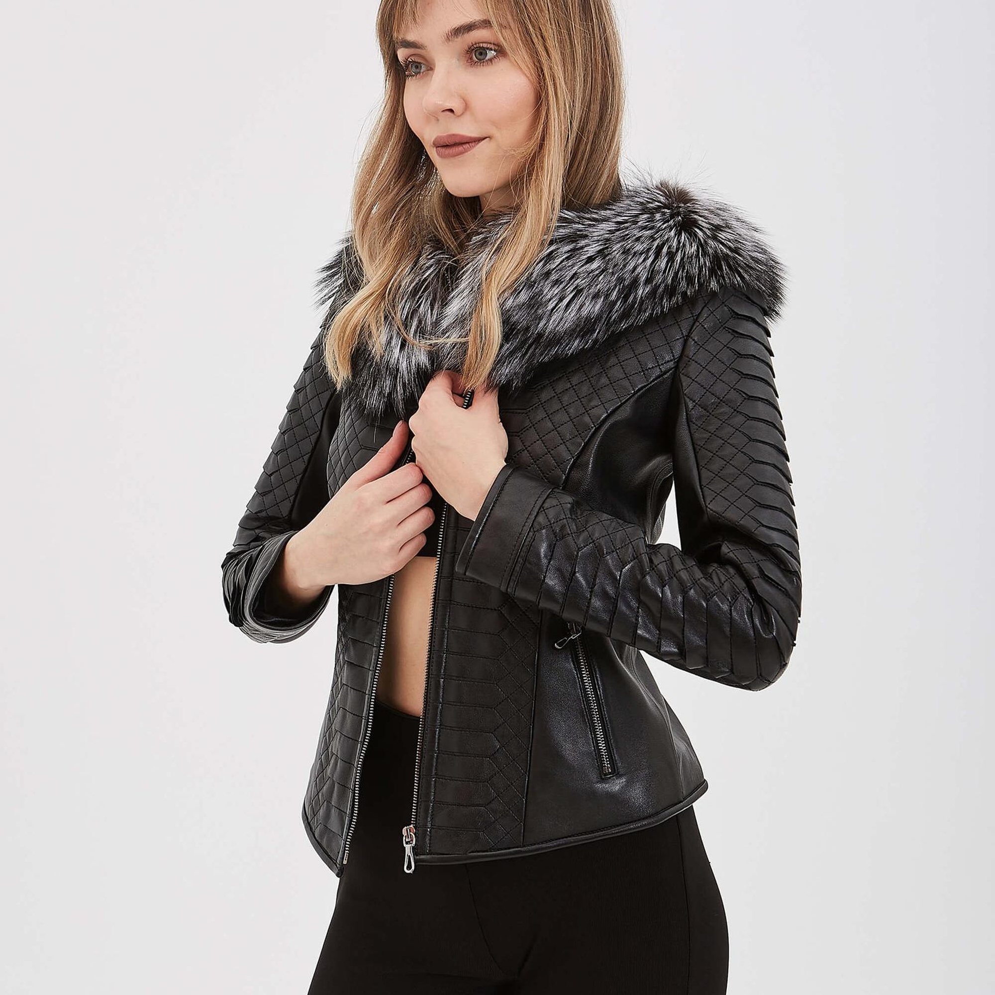 Tamer Tanca Kadın Hakiki Deri Siyah Deri Mont