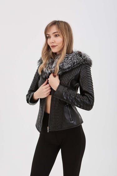  Tamer Tanca Kadın Hakiki Deri Siyah Deri Mont