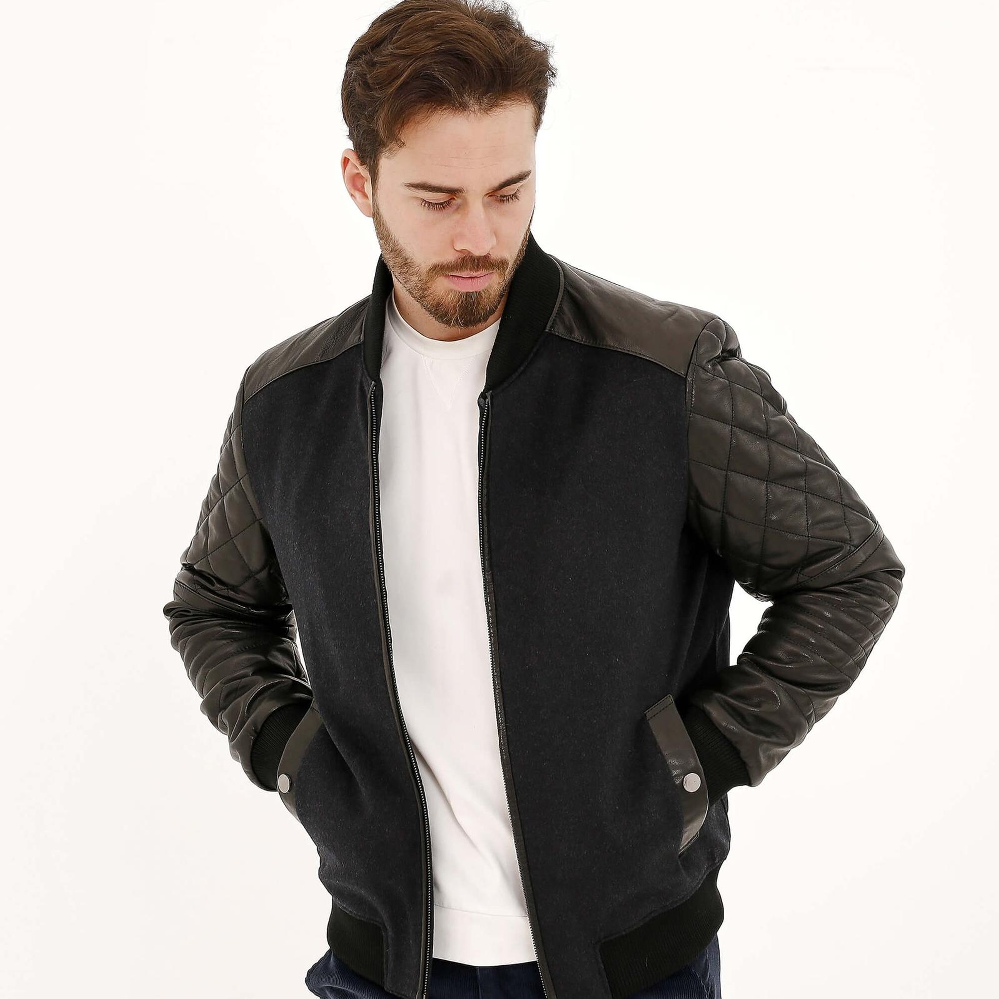 Tamer Tanca Erkek Hakiki Deri Gri Deri Mont