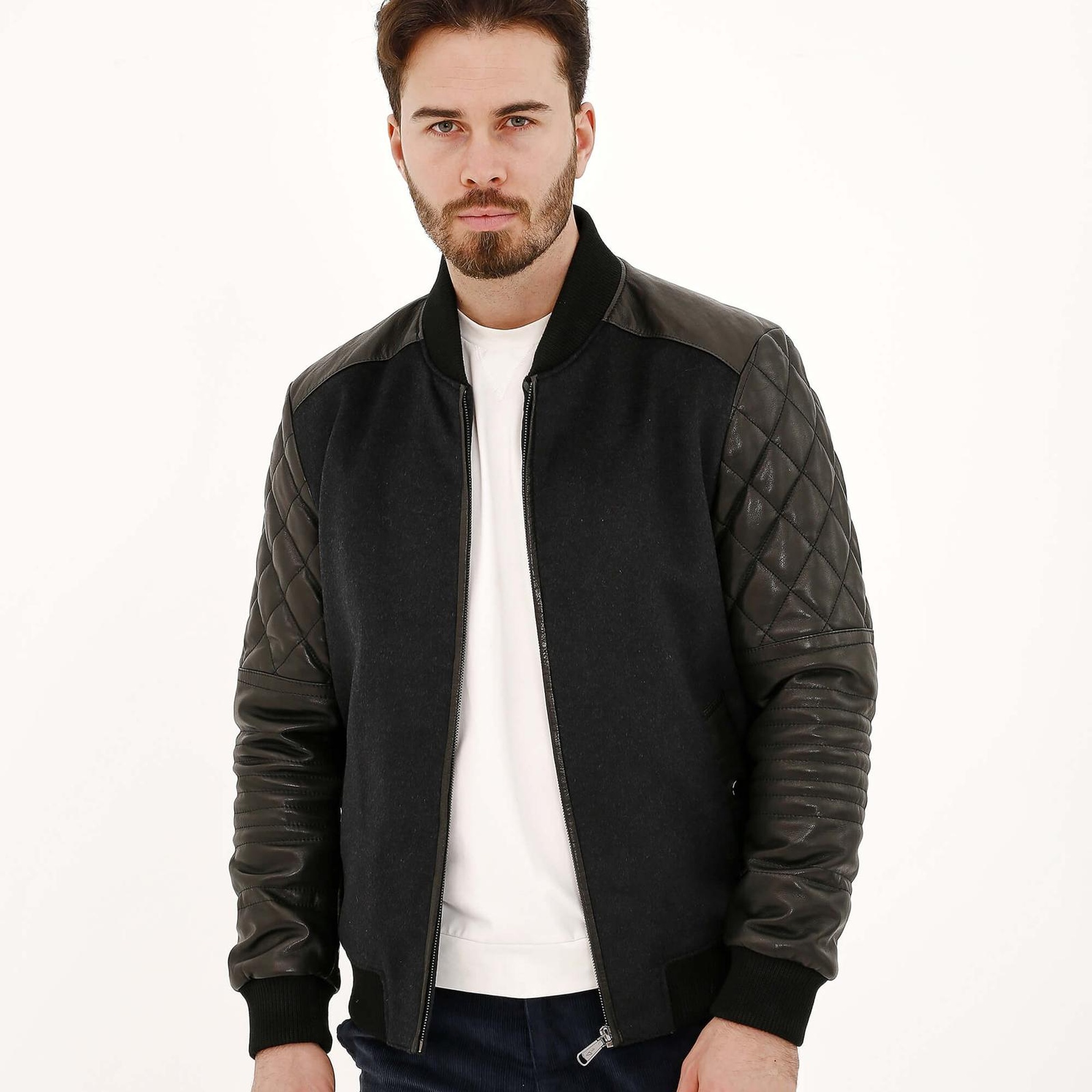 Tamer Tanca Erkek Hakiki Deri Gri Deri Mont