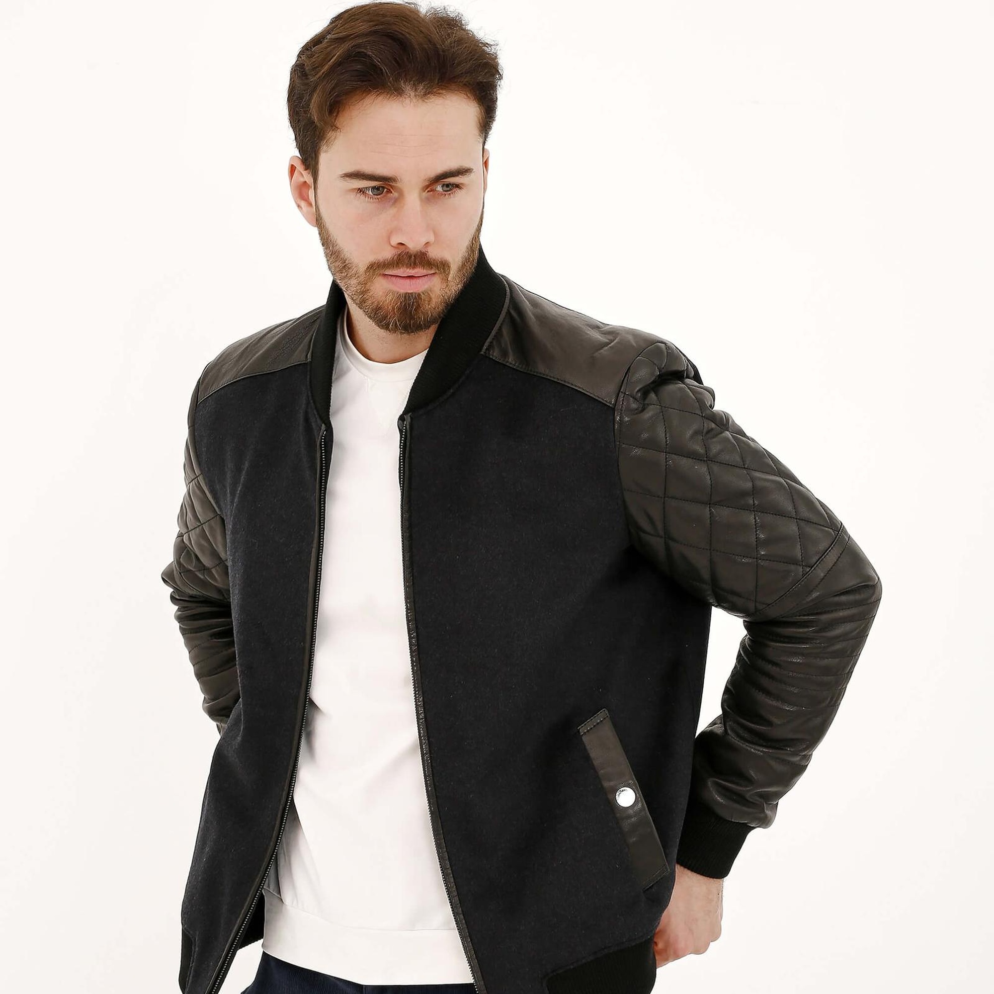 Tamer Tanca Erkek Hakiki Deri Gri Deri Mont