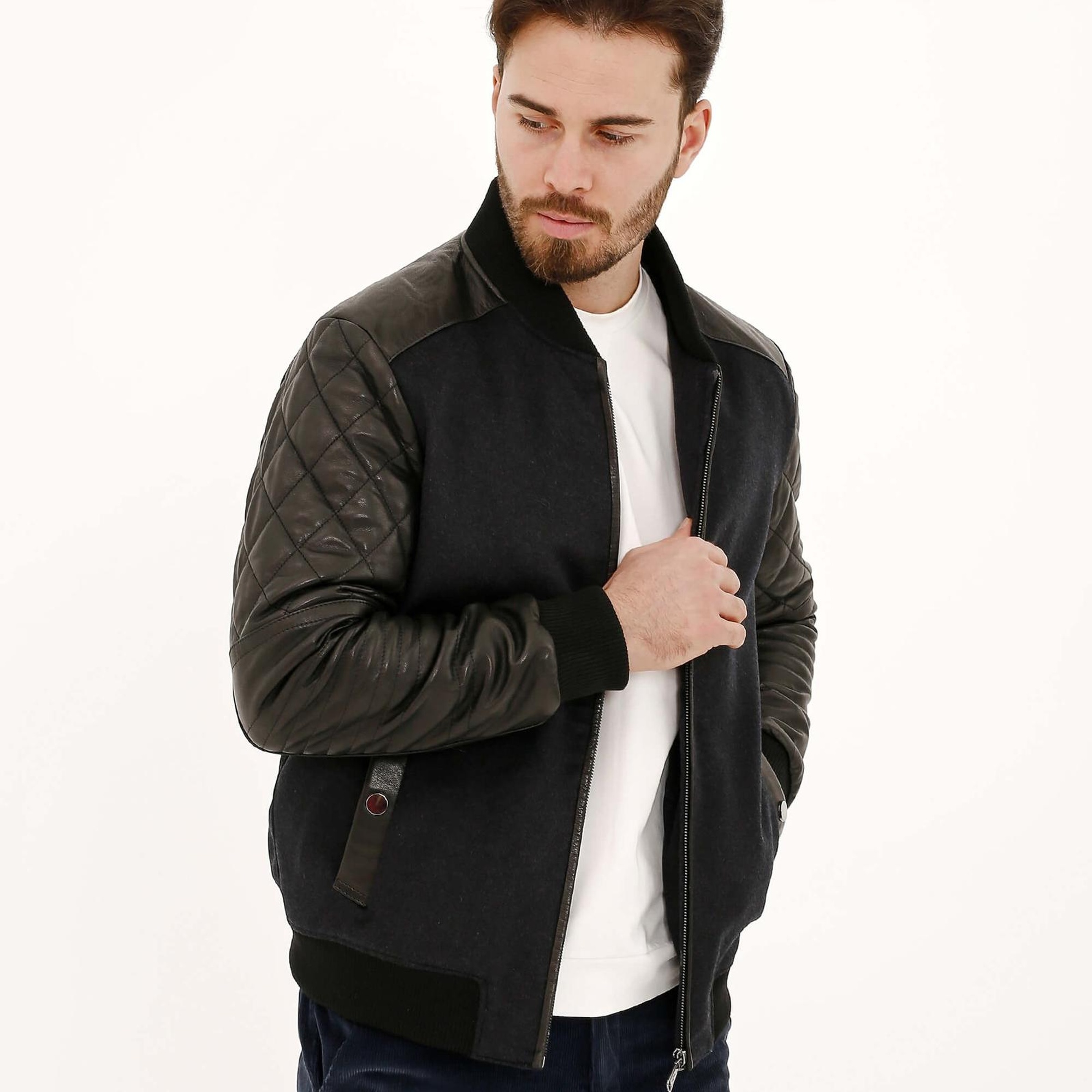 Tamer Tanca Erkek Hakiki Deri Gri Deri Mont