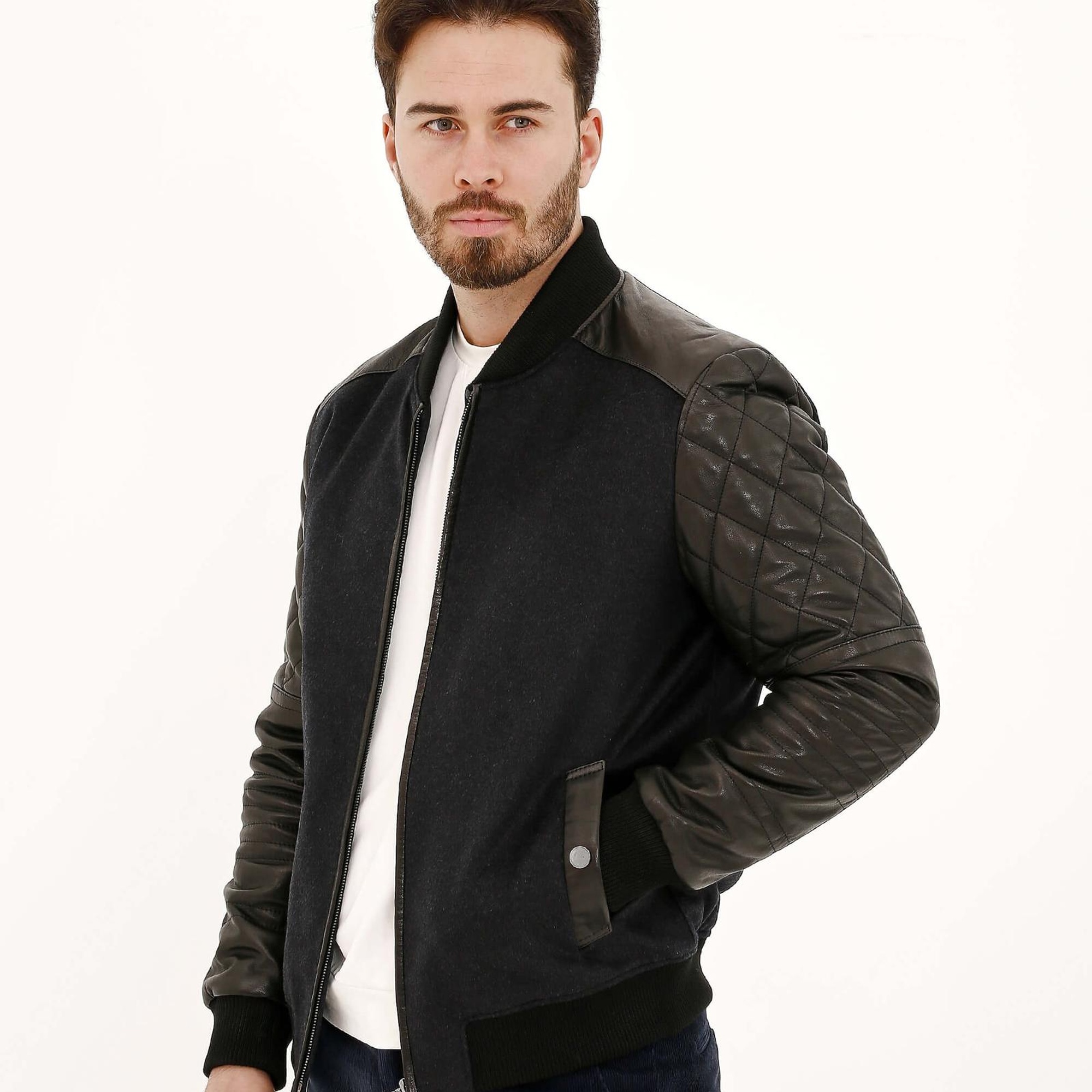 Tamer Tanca Erkek Hakiki Deri Gri Deri Mont