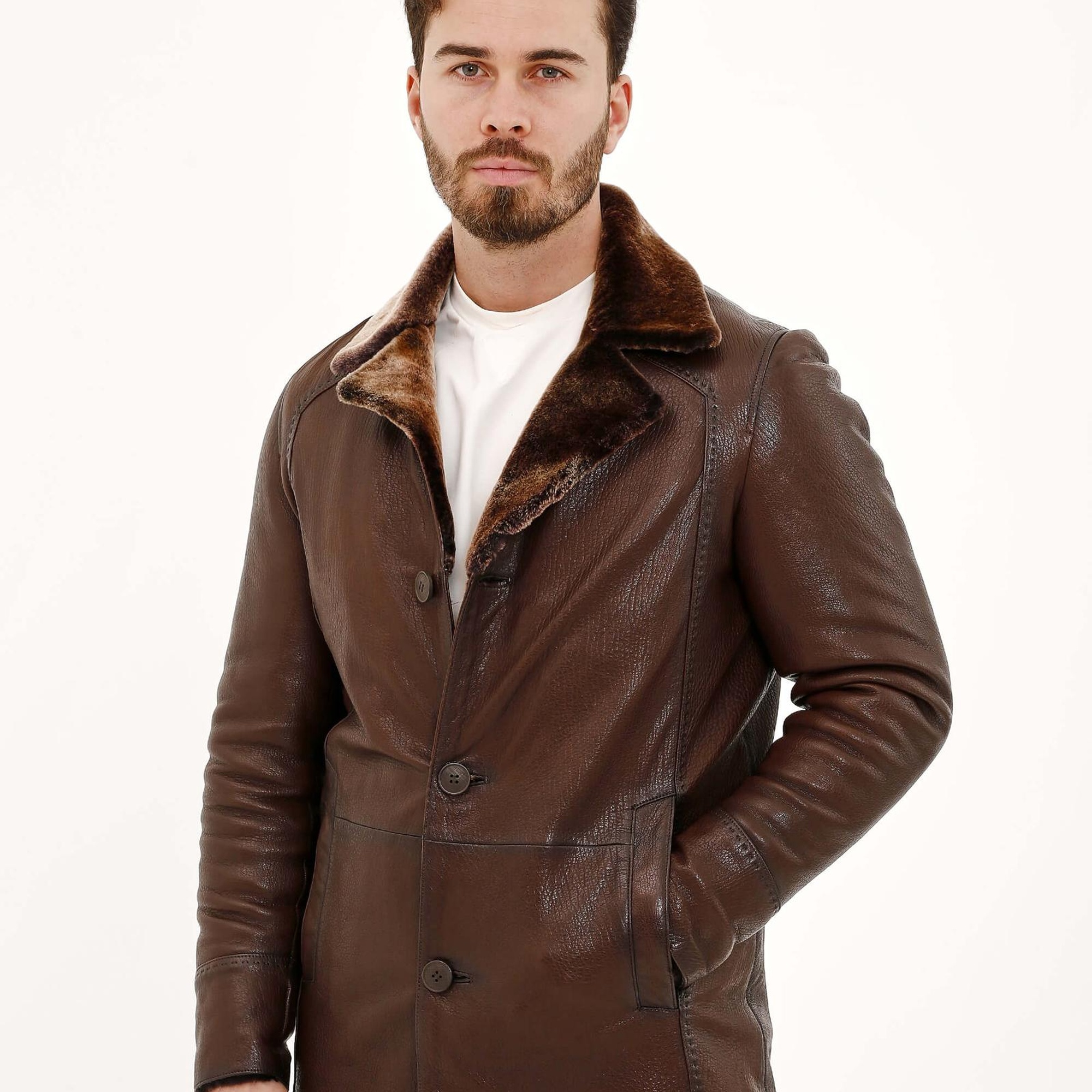 Tamer Tanca Erkek Hakiki Deri Kahverengi Deri Mont