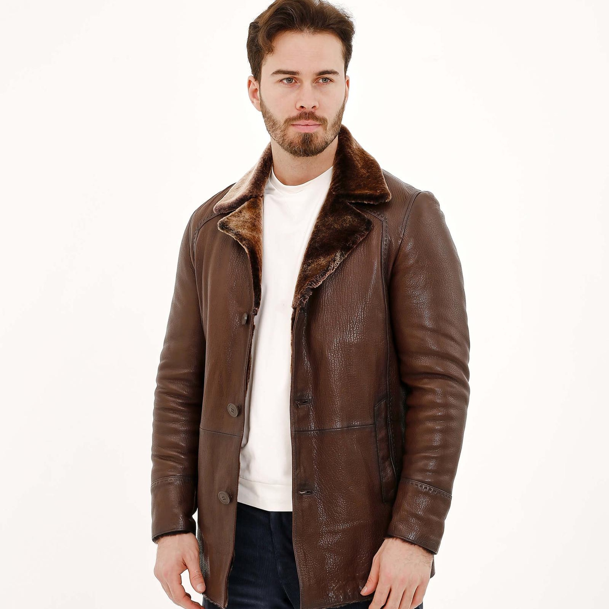 Tamer Tanca Erkek Hakiki Deri Kahverengi Deri Mont