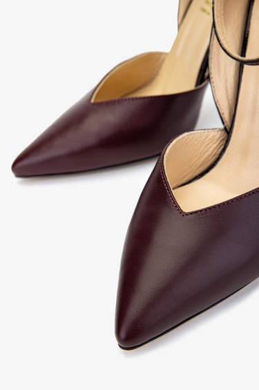  Valmenti Kadın Hakiki Deri Bordo Topuklu Ayakkabı