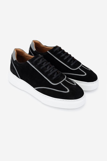  Valmenti Erkek Hakiki Deri Siyah Süet Sneakers & Spor Ayakkabı