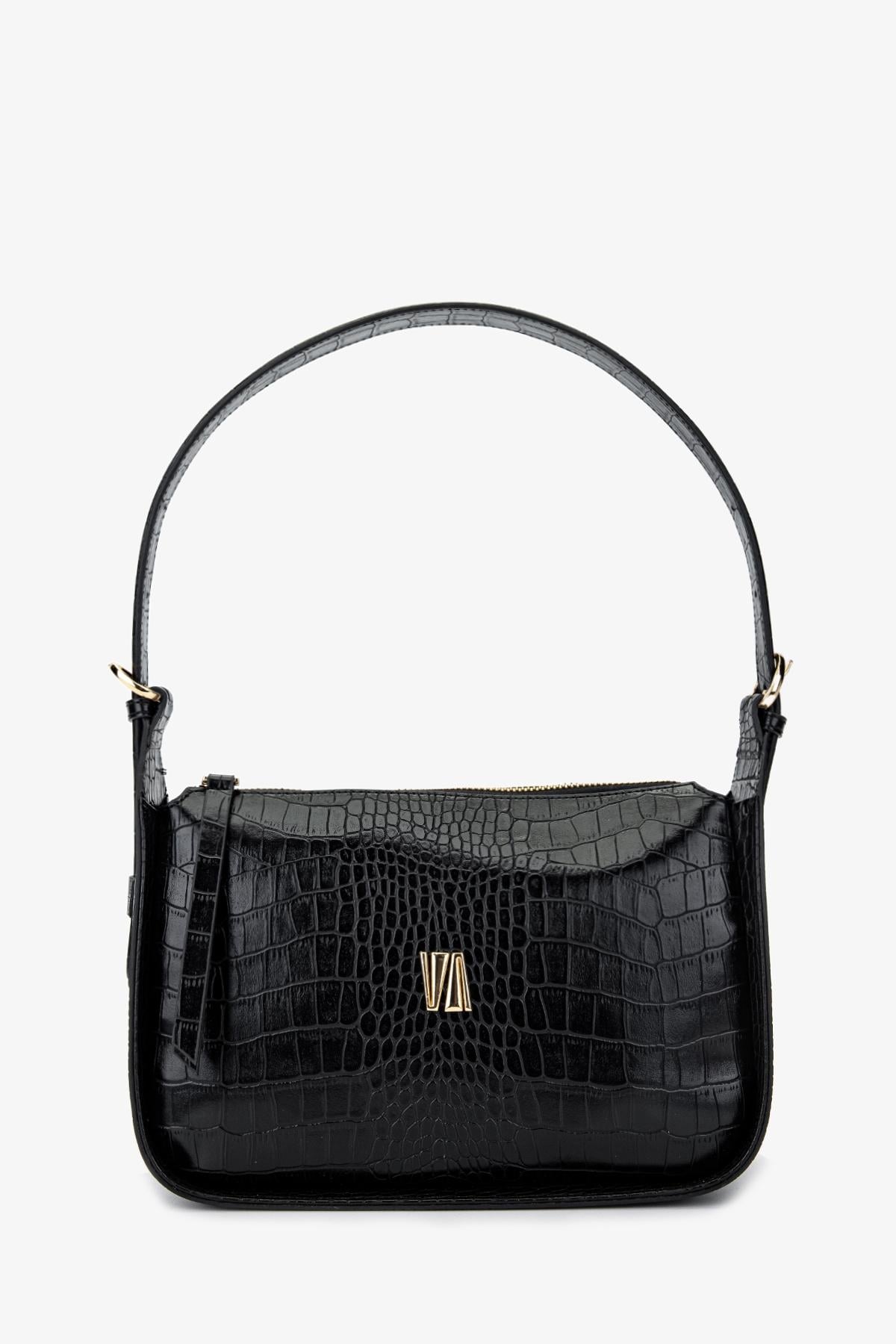  Valmenti Kadın Vegan Siyah Kroko Omuz Çanta