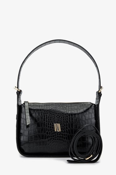  Valmenti Kadın Vegan Siyah Kroko Omuz Çanta