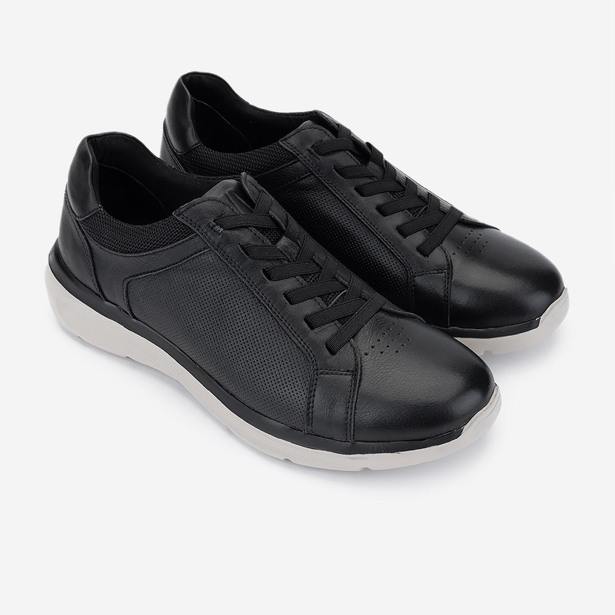 Valmenti Erkek Hakiki Deri Siyah Deri Casual Ayakkabı