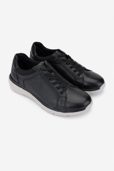 Valmenti Erkek Hakiki Deri Siyah Deri Casual Ayakkabı