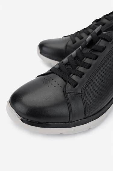  Valmenti Erkek Hakiki Deri Siyah Deri Casual Ayakkabı
