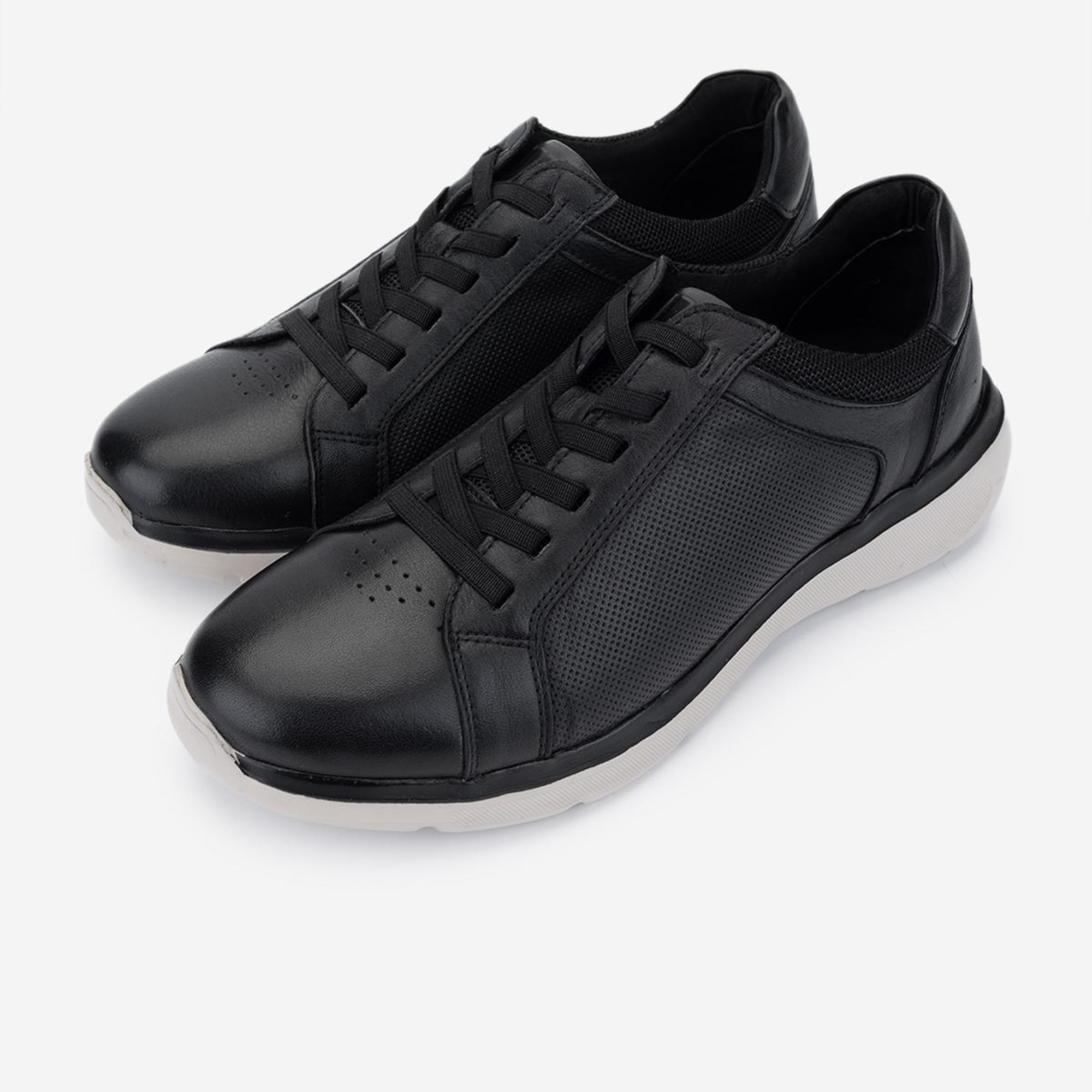 Valmenti Erkek Hakiki Deri Siyah Deri Casual Ayakkabı