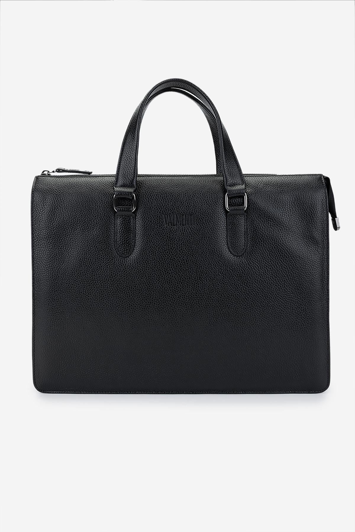  Valmenti Erkek Hakiki Deri Siyah Floter Evrak Çantası