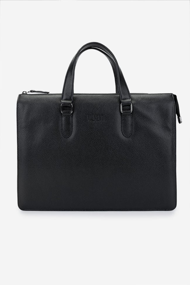  Valmenti Erkek Hakiki Deri Siyah Floter Evrak Çantası
