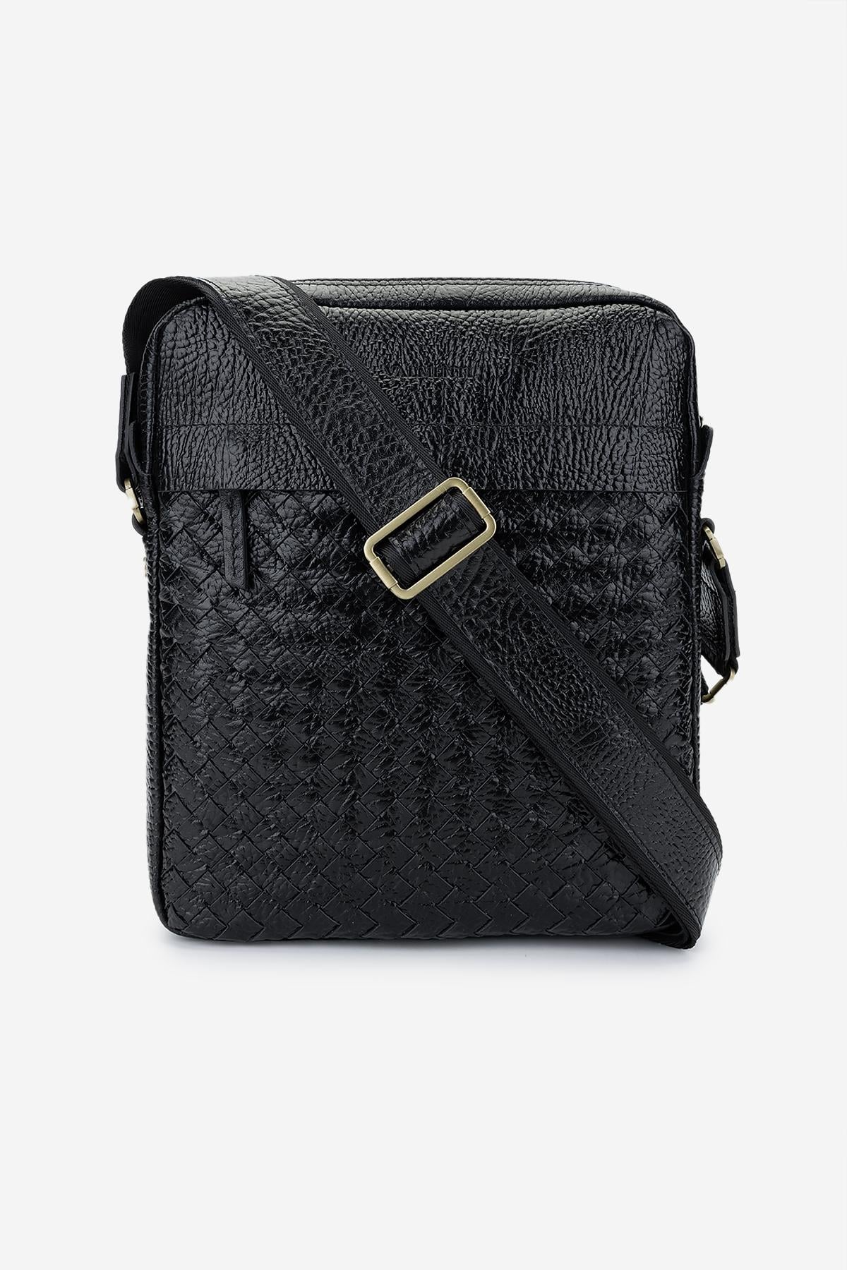  Valmenti Erkek Hakiki Deri Siyah Floter Postacı Çanta