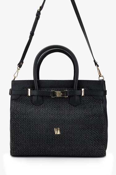  Valmenti Evita Kadın Siyah Floter DERI/HASIR El Çantası