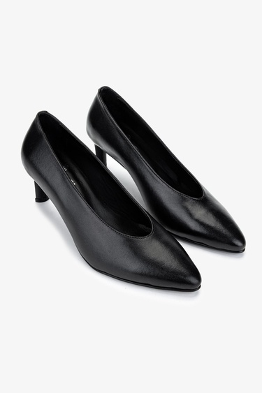  Valmenti Kadın Hakiki Deri Siyah Deri Topuklu Ayakkabı