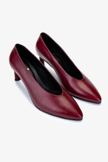  Valmenti Kadın Hakiki Deri Bordo Topuklu Ayakkabı