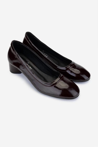  Valmenti Kadın Hakiki Deri Bordo Rugan Topuklu Ayakkabı