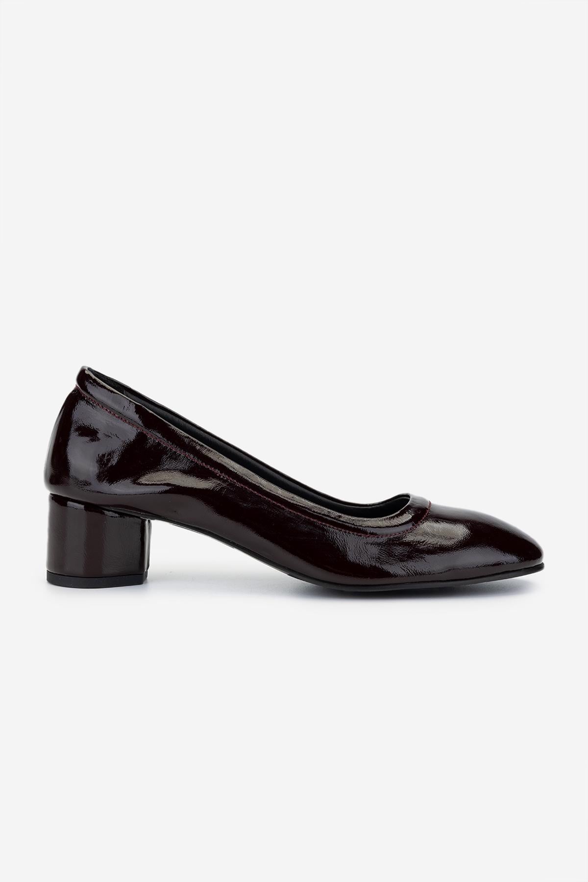  Valmenti Kadın Hakiki Deri Bordo Rugan Topuklu Ayakkabı