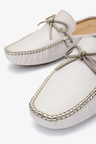  Valmenti Enjex Erkek Beyaz Floter Hakiki Deri Düz Terlik