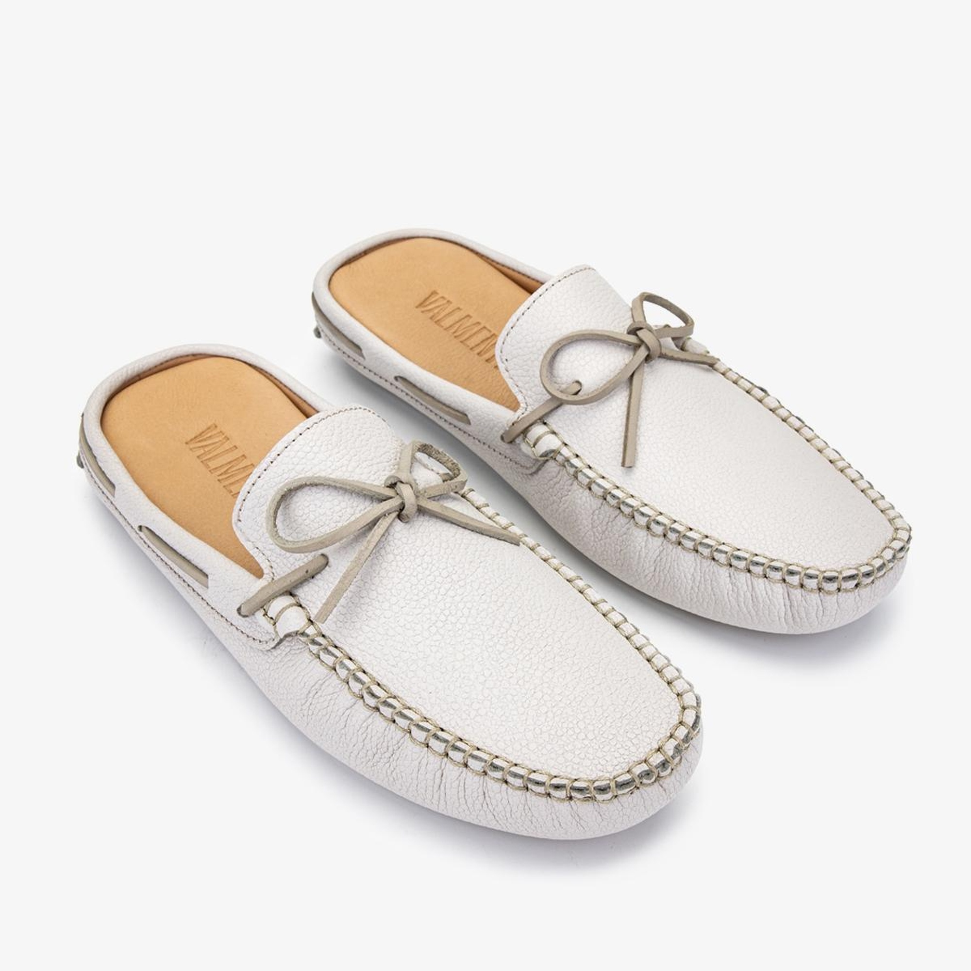 Valmenti Enjex Erkek Beyaz Floter Hakiki Deri Düz Terlik