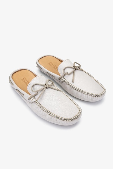  Valmenti Enjex Erkek Beyaz Floter Hakiki Deri Düz Terlik