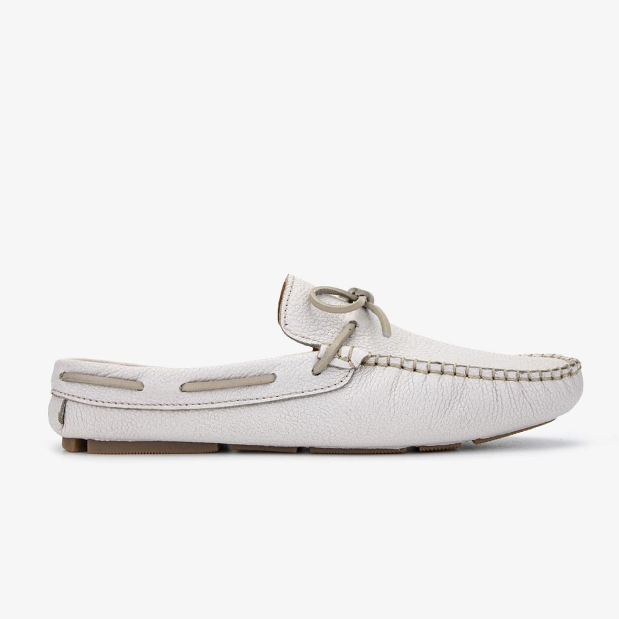 Valmenti Enjex Erkek Beyaz Floter Hakiki Deri Düz Terlik