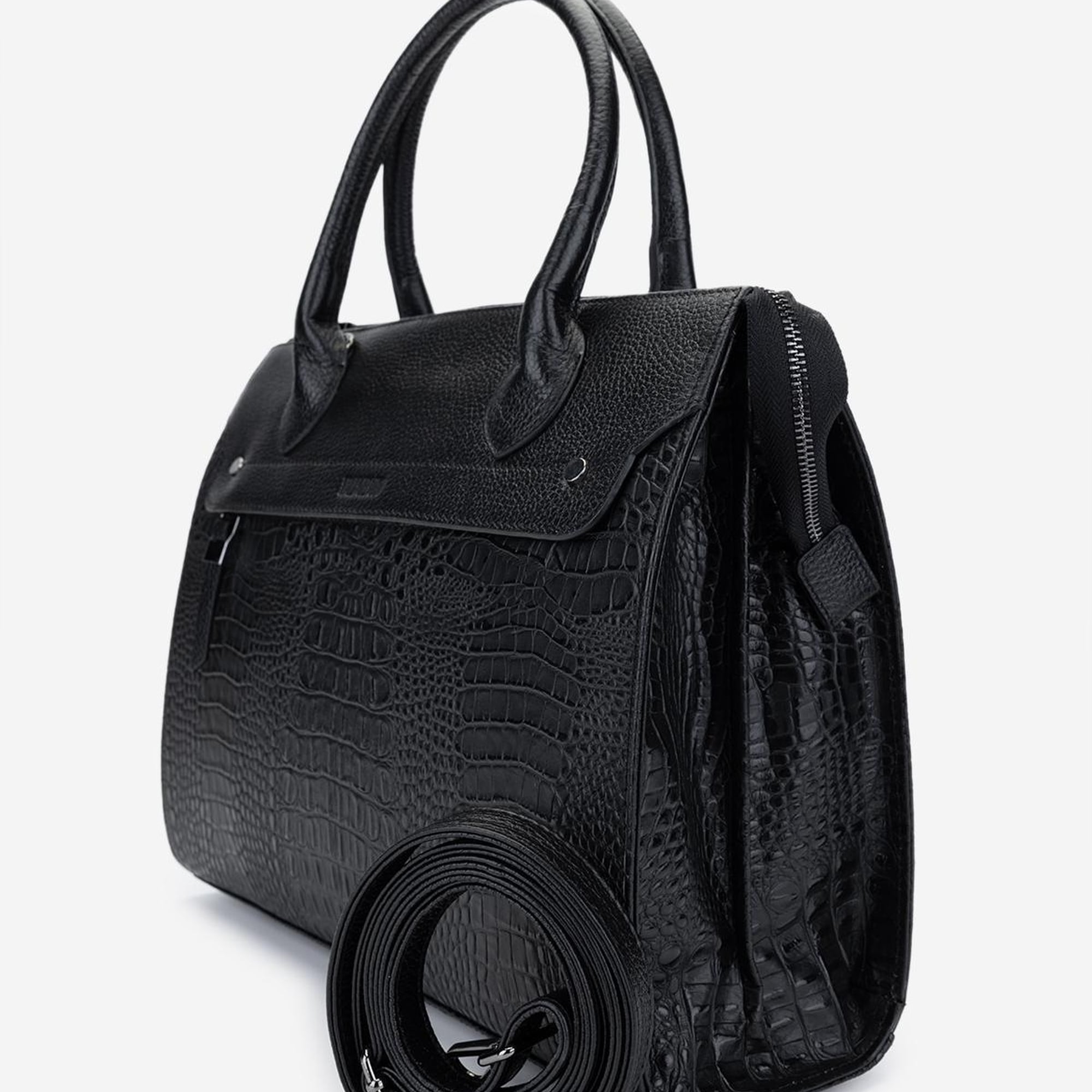 Valmenti Kadın Hakiki Deri Siyah Kroko Kol Çantası