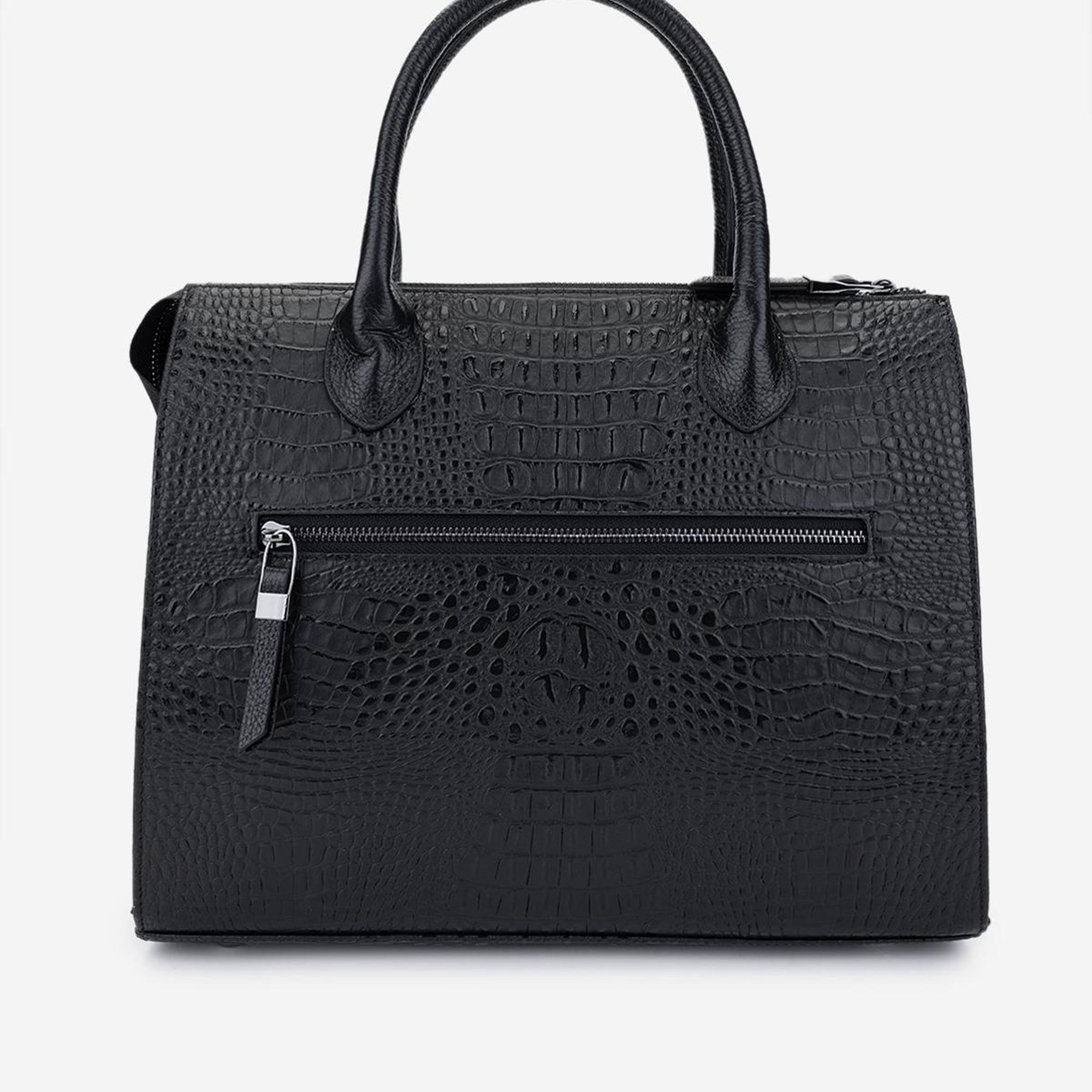 Valmenti Kadın Hakiki Deri Siyah Kroko Kol Çantası