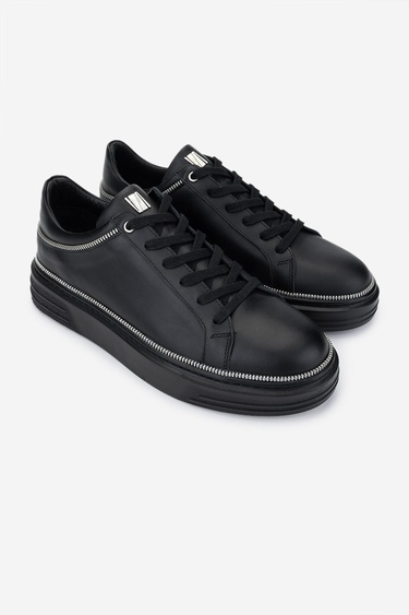  Valmenti Erkek Hakiki Deri Siyah Deri Sneakers & Spor Ayakkabı