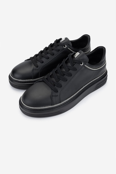  Valmenti Erkek Hakiki Deri Siyah Deri Sneakers & Spor Ayakkabı