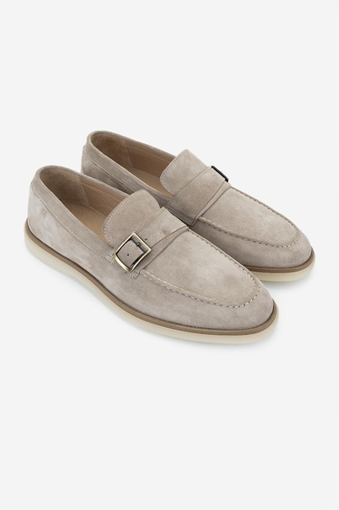  Valmenti Erkek Hakiki Deri Bej Süet Loafer Ayakkabı