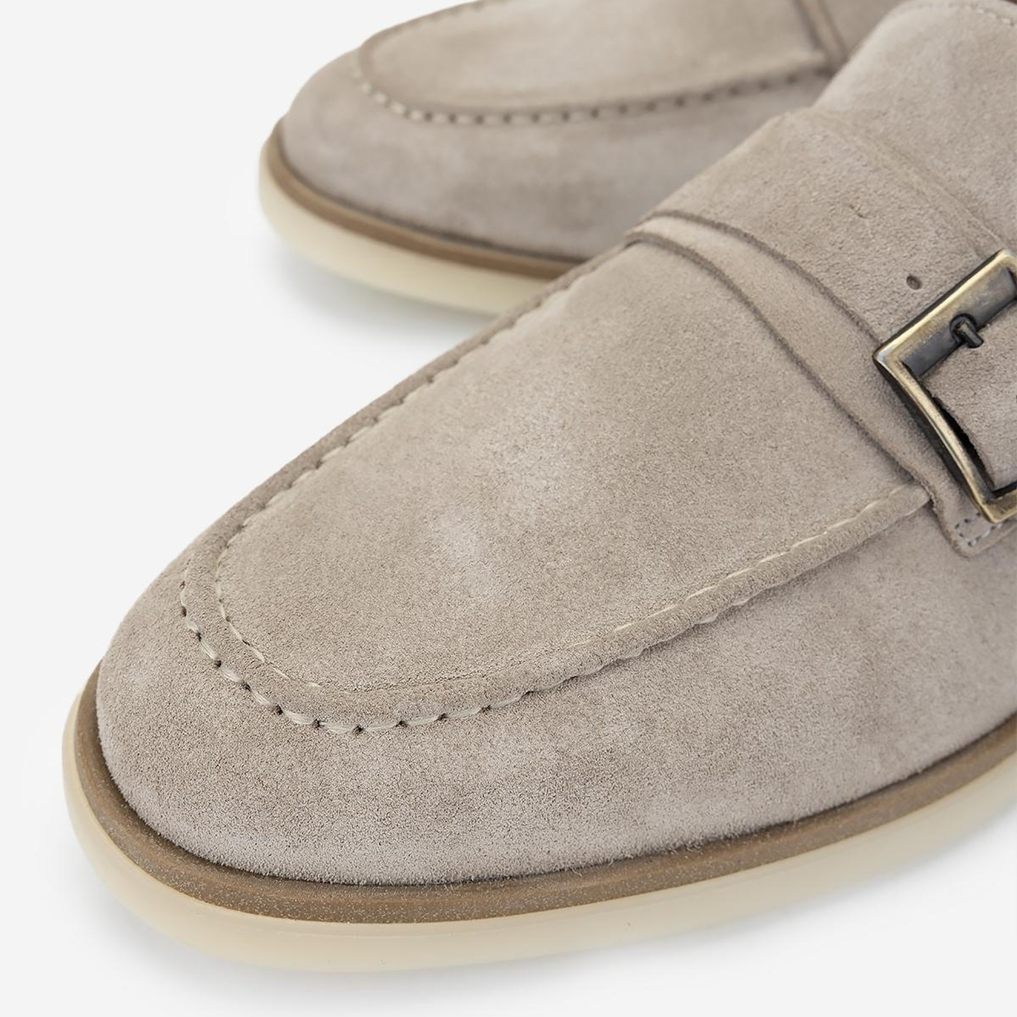 Valmenti Erkek Hakiki Deri Bej Süet Loafer Ayakkabı