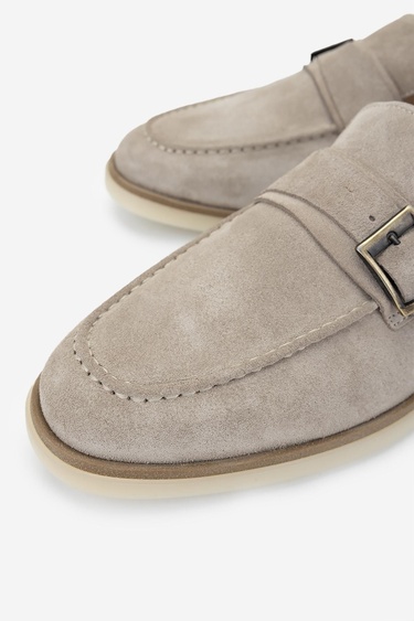  Valmenti Erkek Hakiki Deri Bej Süet Loafer Ayakkabı