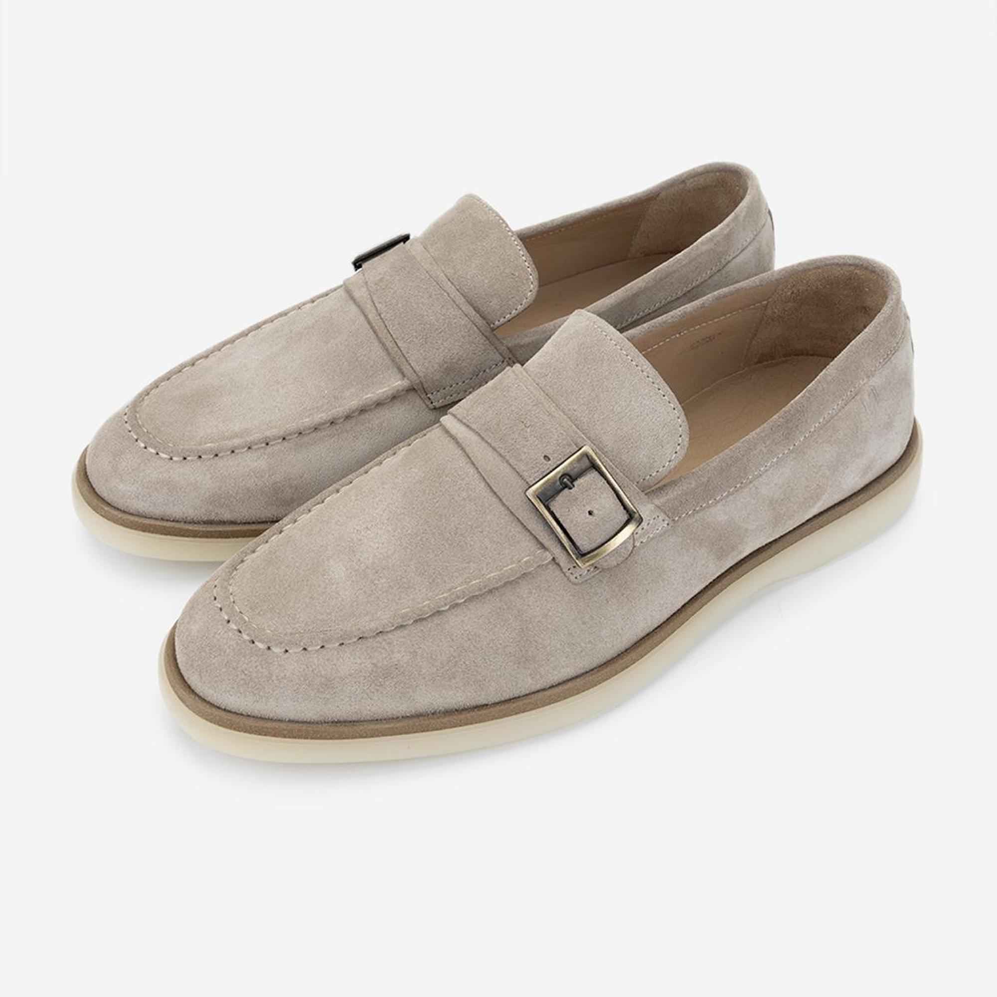 Valmenti Erkek Hakiki Deri Bej Süet Loafer Ayakkabı