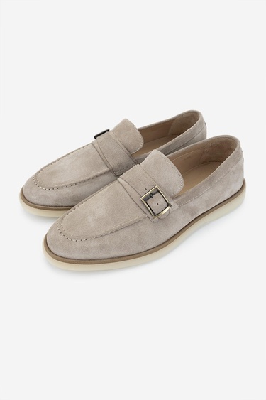  Valmenti Erkek Hakiki Deri Bej Süet Loafer Ayakkabı