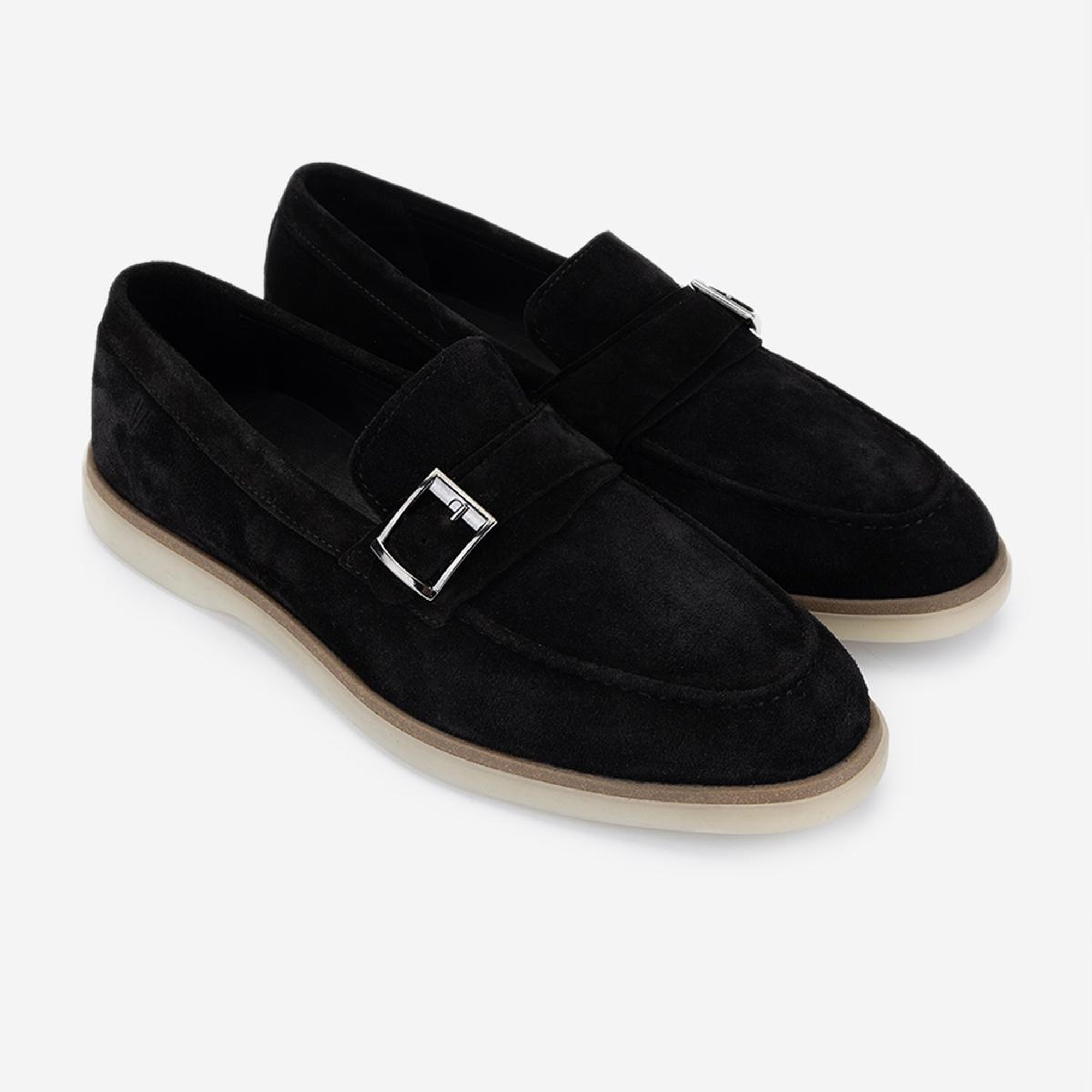 Valmenti Erkek Hakiki Deri Siyah Süet Loafer Ayakkabı